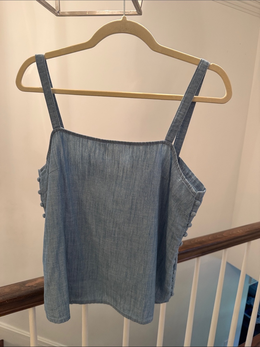 Madewell Light Blue Denim Square-Neck Tank with Side Button Trim